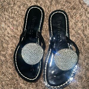 Bernardo Patent Leather Black Rhinestone Disc. Sandal Sz 6M NWOB